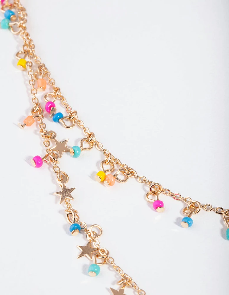 Gold Bright Star Double Row Necklace