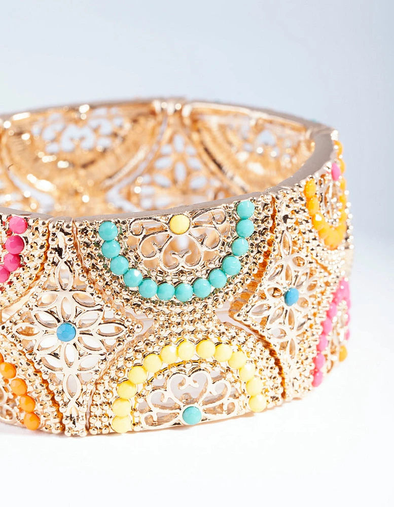 Antique Gold Bright Filigree Diamante Mix Bracelet