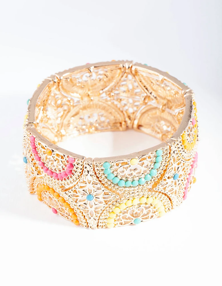 Antique Gold Bright Filigree Diamante Mix Bracelet