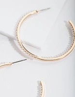 Gold Thin Pearl Hoop Earrings