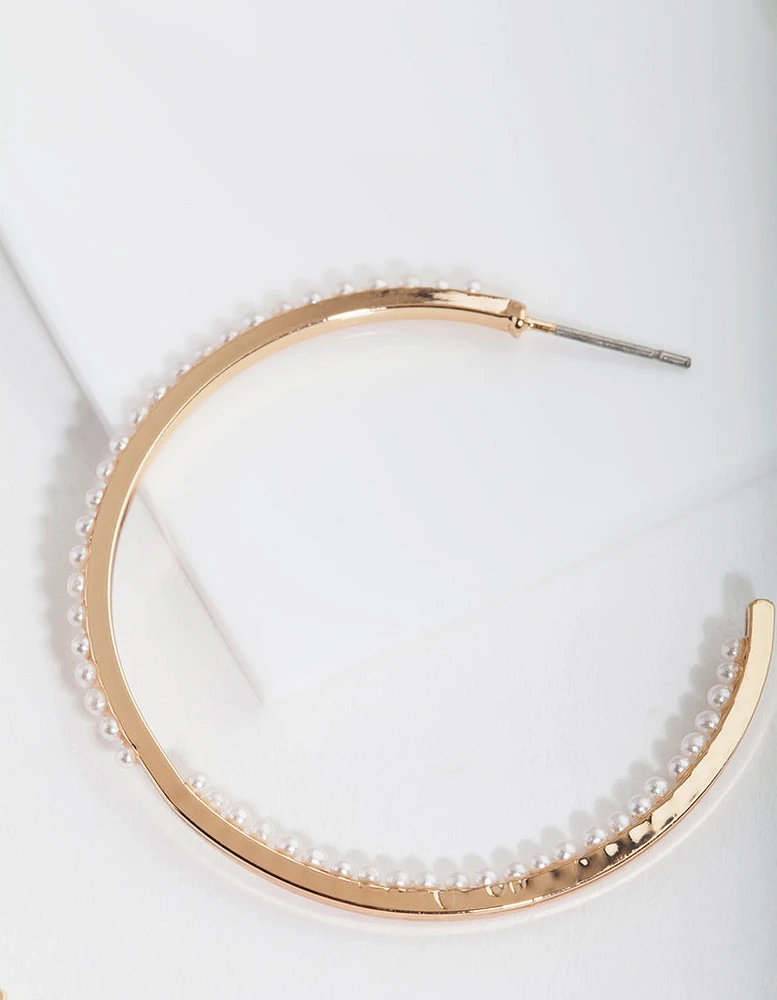 Gold Thin Pearl Hoop Earrings