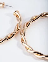 Gold Large Double Twisted Hoop Earrings