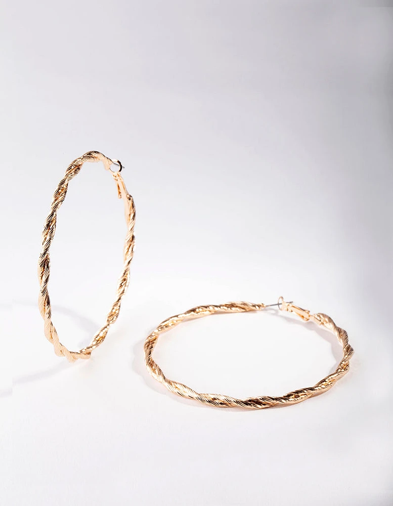 Gold Large Double Twisted Hoop Earrings