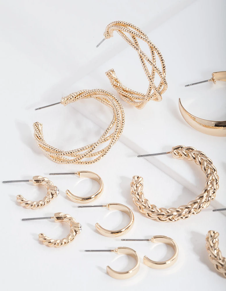 Gold Multi Twist Hoop Earring 6-Pack