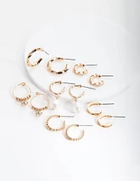 Gold Mini Pearl Hoop Earring 6-Pack