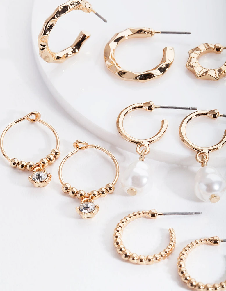 Gold Mini Pearl Hoop Earring 6-Pack