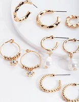 Gold Mini Pearl Hoop Earring 6-Pack