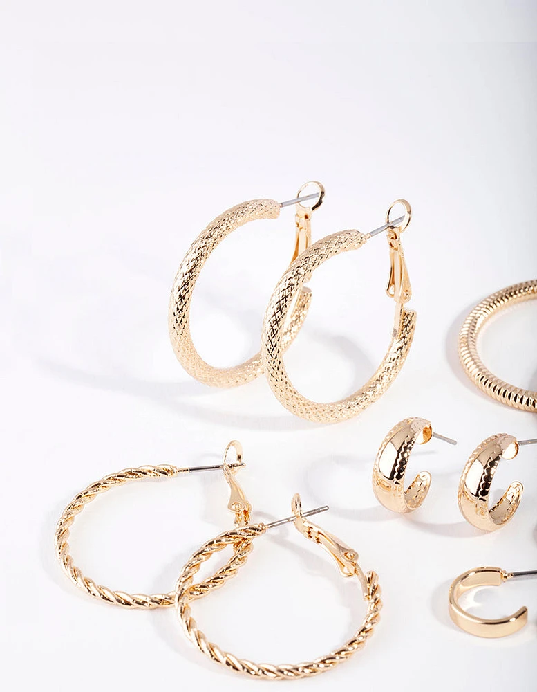 Gold Multi Textured Hoop Earring 6-Pack