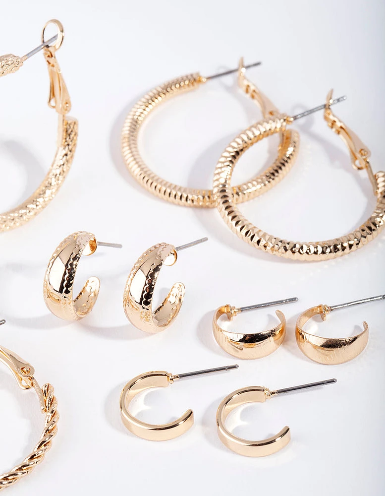 Gold Multi Textured Hoop Earring 6-Pack