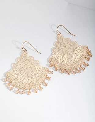 Gold Filigree Chandelier Fan Drop Earrings