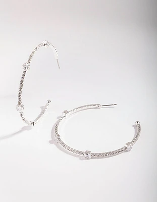 Silver 60mm Stone & Diamante Hoop Earrings