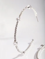 Silver 60mm Stone & Diamante Hoop Earrings