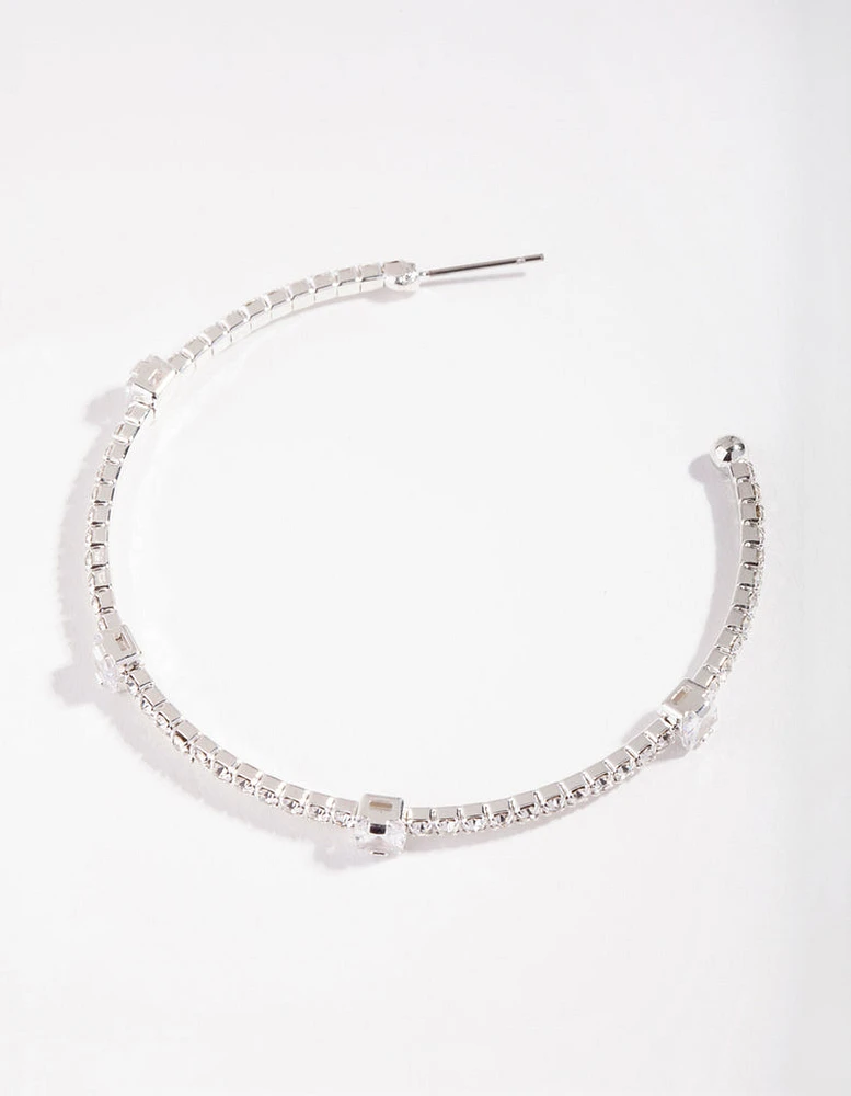 Silver 60mm Stone & Diamante Hoop Earrings