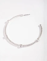 Silver 60mm Stone & Diamante Hoop Earrings