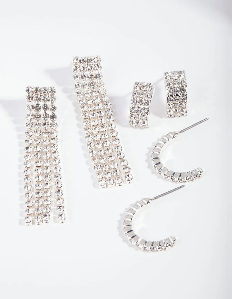 Silver Diamante Fringe Earring Pack