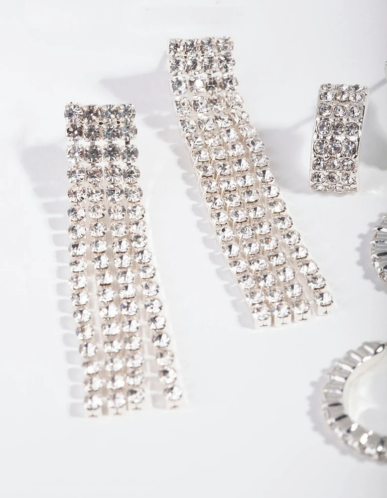 Silver Diamante Fringe Earring Pack