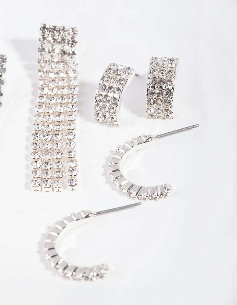 Silver Diamante Fringe Earring Pack