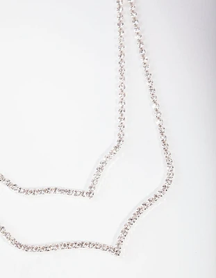 Silver Diamante Double Row Point Necklace