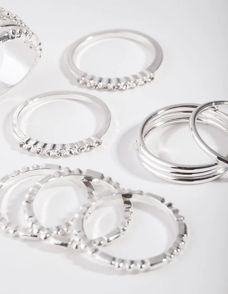 Silver Plain & Ball 10-Pack Rings