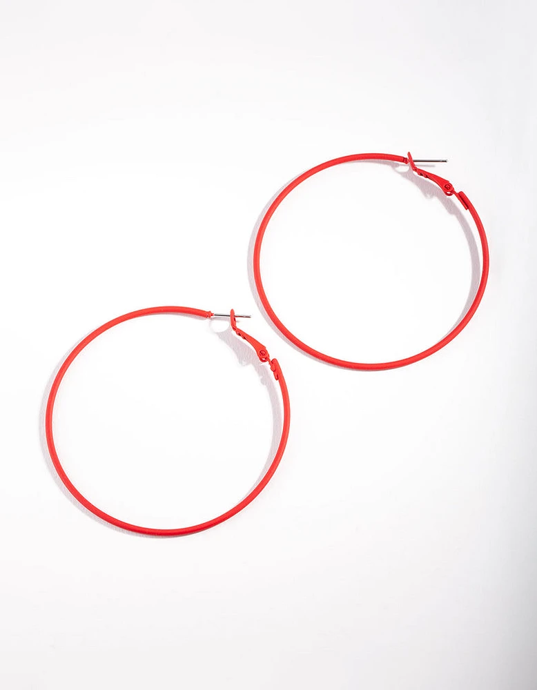 Red Simple Hoop Earrings