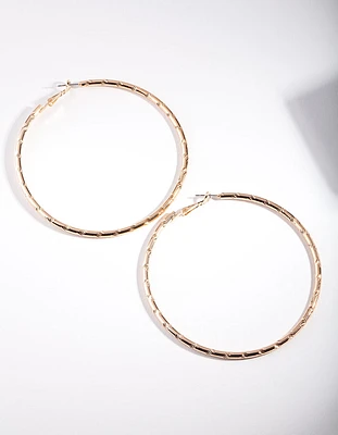 Gold Textured Shiny Hoop Earrings