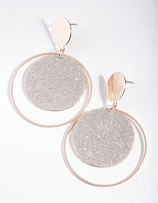 Rose Gold Glitter Double Circle Earrings