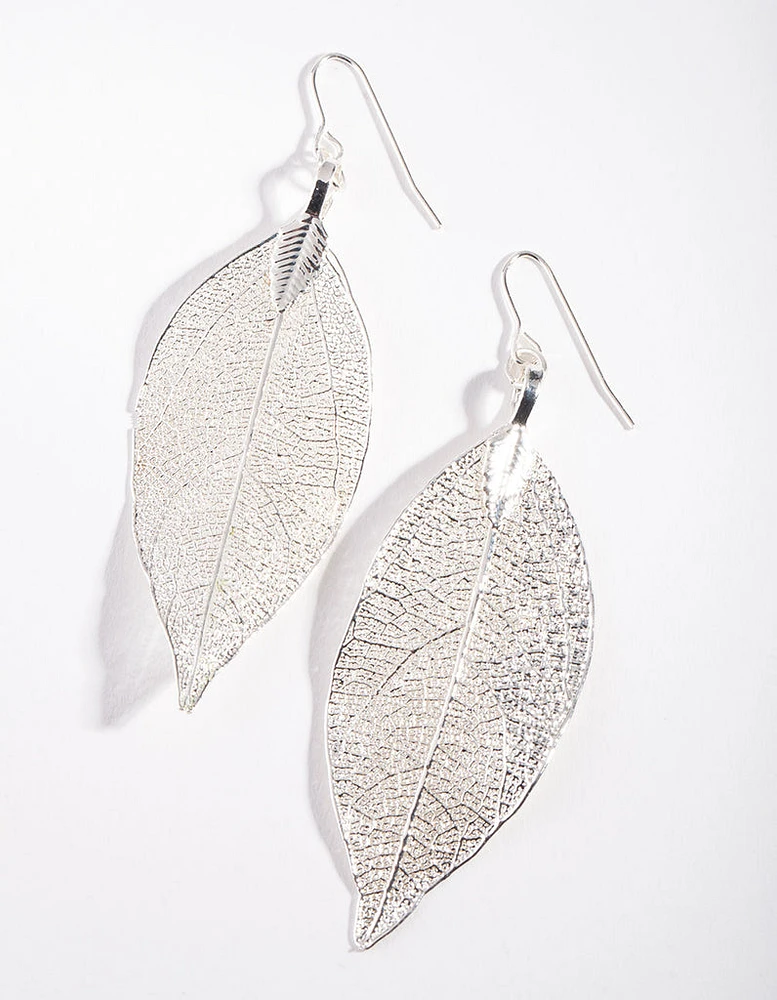 Silver Leaf Stamp Drop Earrings