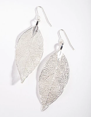 Silver Leaf Stamp Drop Earrings