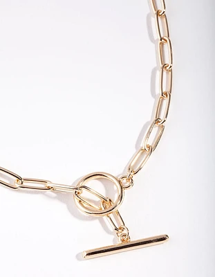 Gold Long Link Bar Necklace