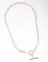 Gold Long Link Bar Necklace