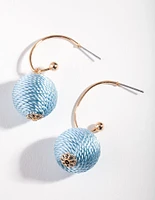 Gold Blue Thread Wrapped Hoop Earrings