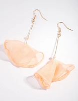 Gold Neon Orange Fabric Earrings