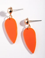 Gold Orange Teardrop Earrings