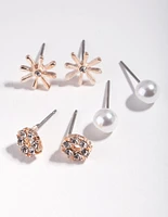 Rose Gold Mini Diamante Stud Earring Pack