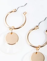 Gold Shell Disc Hoop Earrings