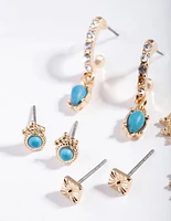 Antique Gold Turquoise Ear Stack