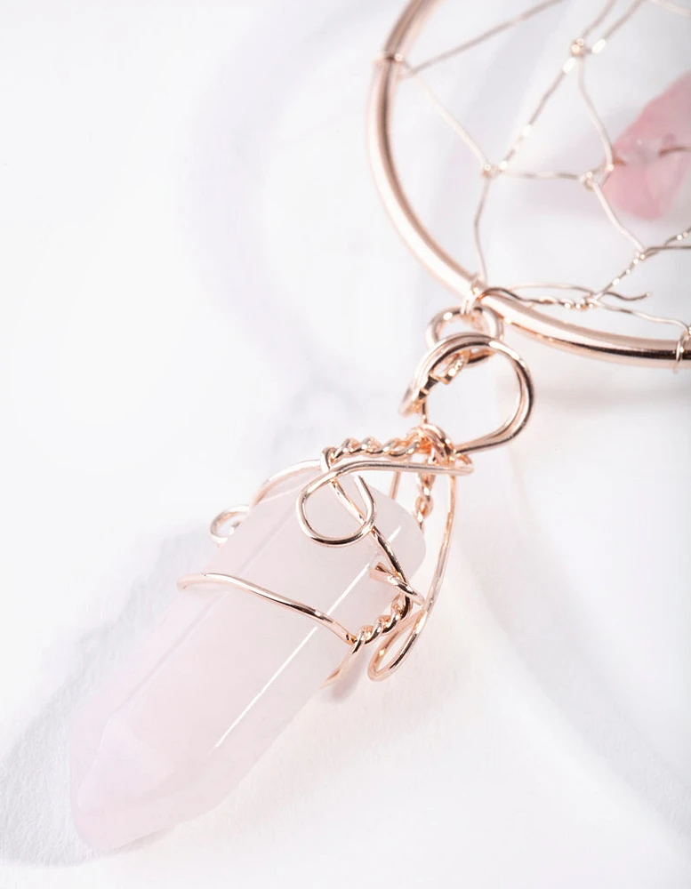 Rose Gold Dreamcatcher Rose Quartz Earrings