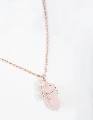 Rose Gold Curled Rose Quartz Stone Necklace