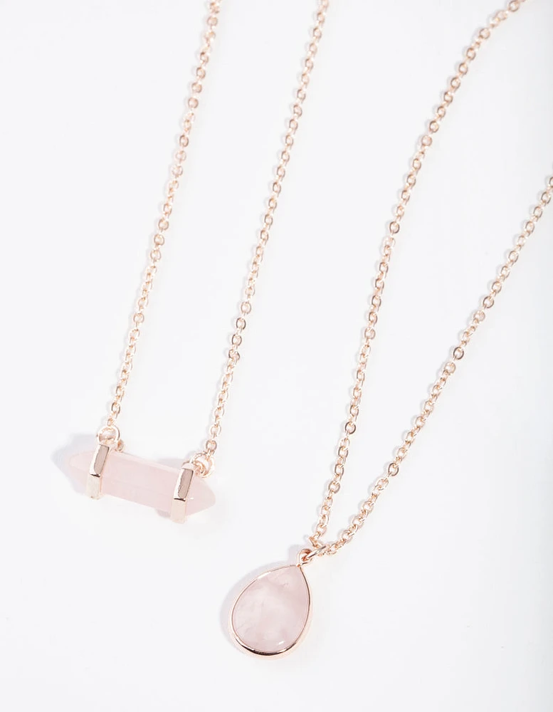 Rose Gold Double Layered Rose Quartz Necklace