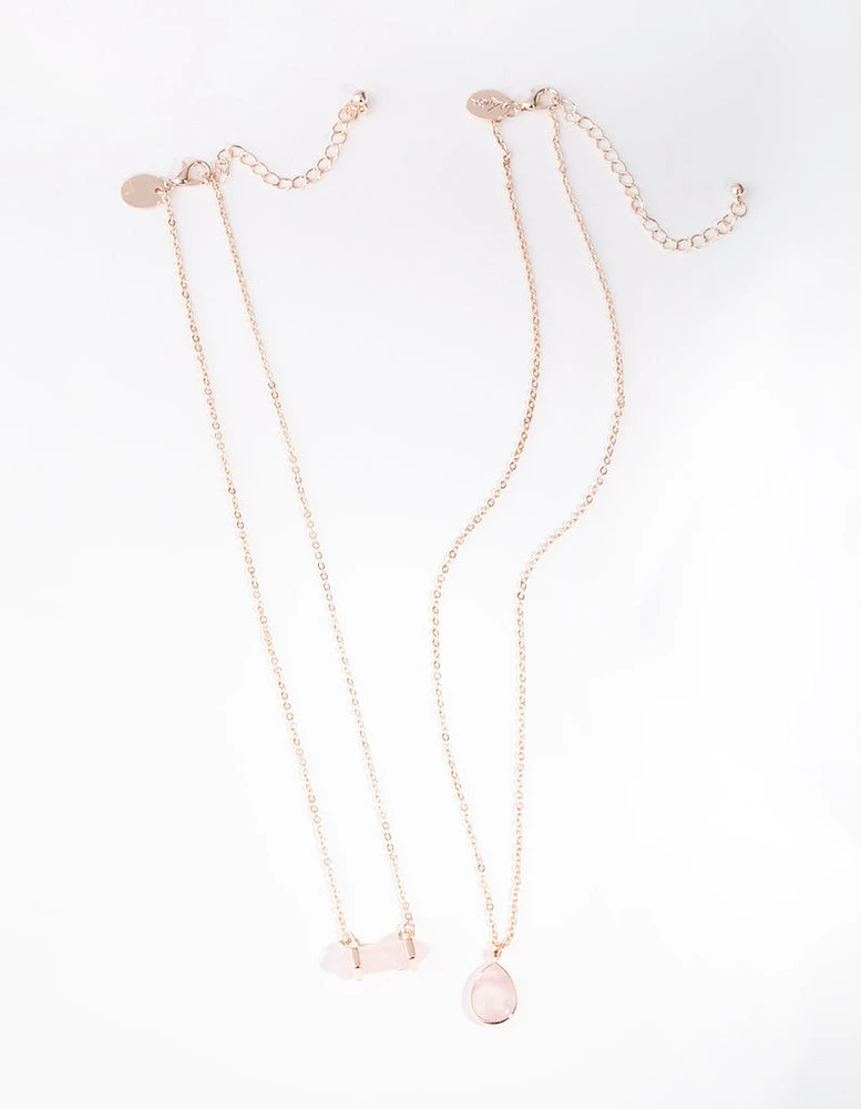 Rose Gold Double Layered Rose Quartz Necklace