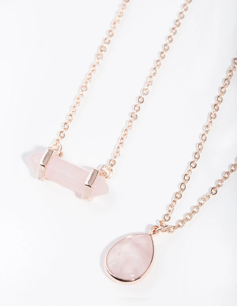 Rose Gold Double Layered Rose Quartz Necklace