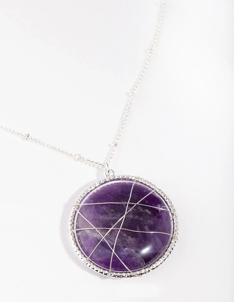 Silver Long Caged Amethyst Necklace