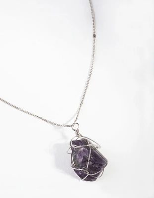 Rhodium Wire Wrapped Amethyst Necklace