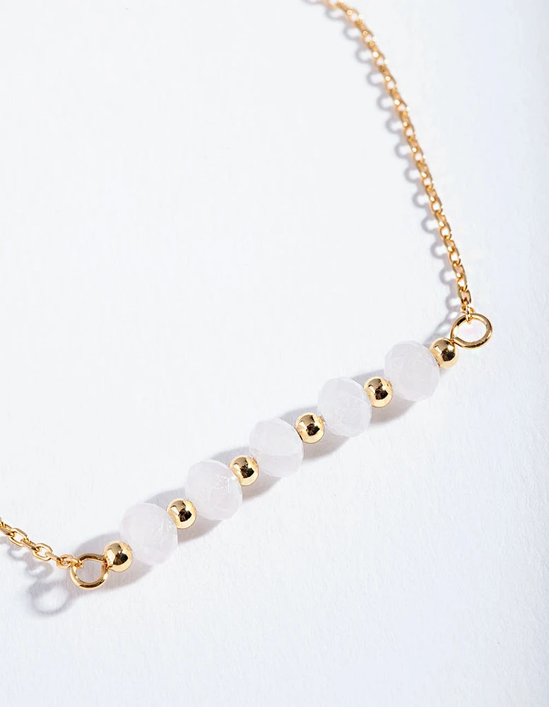 Gold Plated Sterling Silver Rose Quartz Facet Bead Bracelet