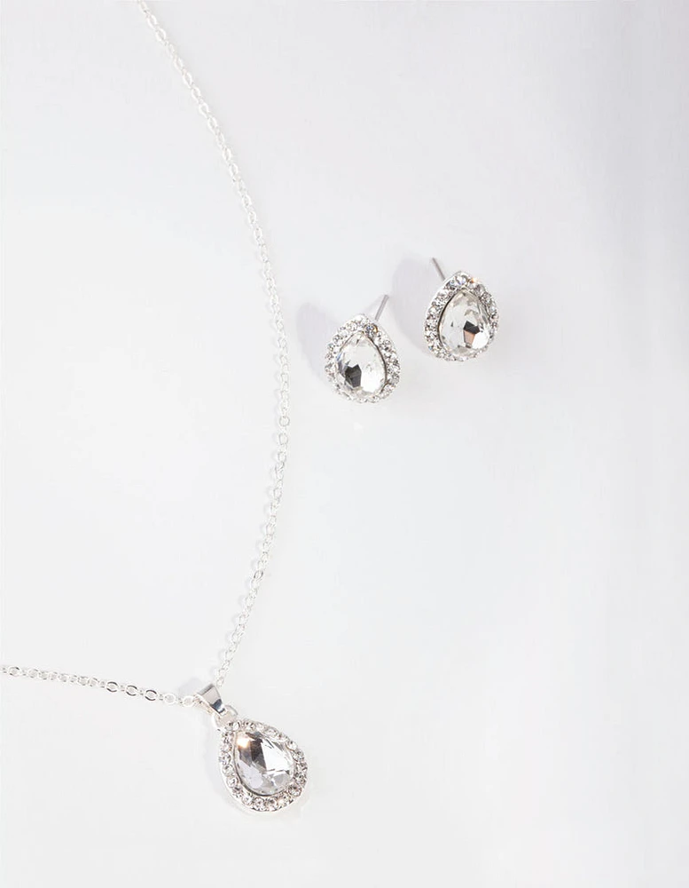 Silver Pear Crystal Jewellery Set