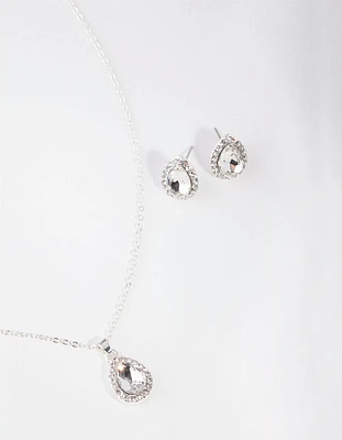 Silver Pear Crystal Jewellery Set