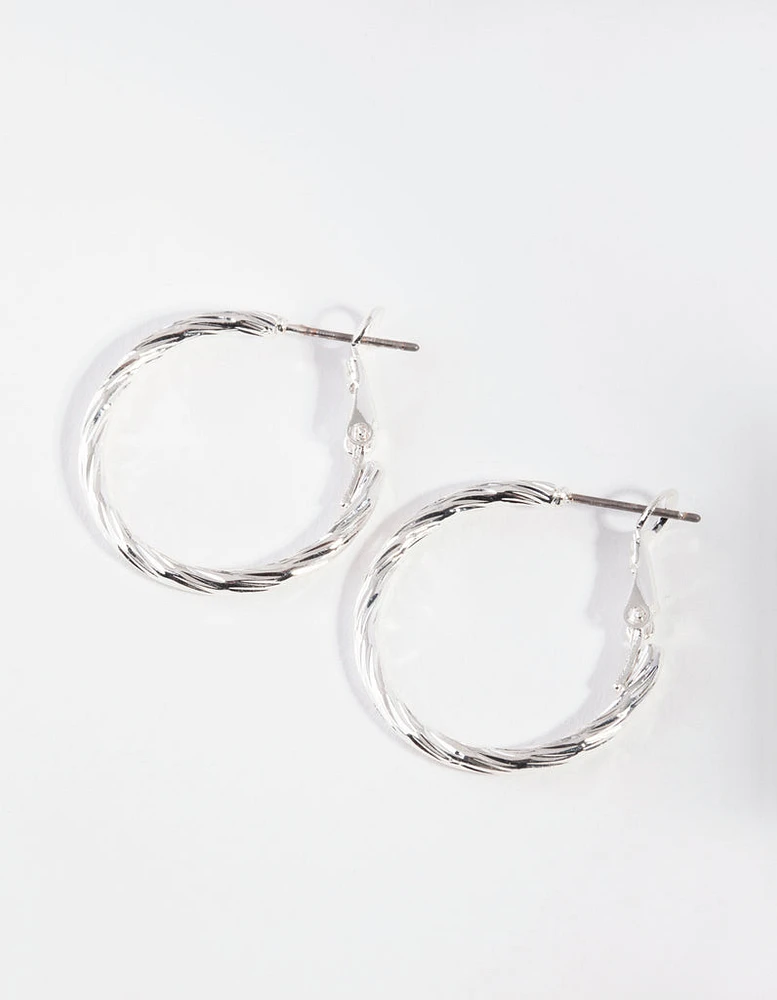 Silver Small Texture Wrapped Hoop Earrings