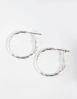 Silver Small Texture Wrapped Hoop Earrings