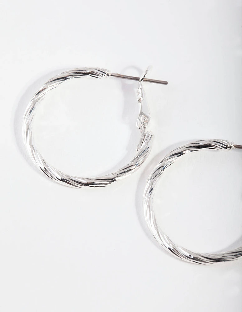 Silver Small Texture Wrapped Hoop Earrings