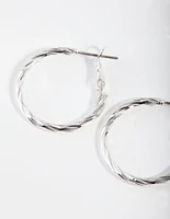 Silver Small Texture Wrapped Hoop Earrings